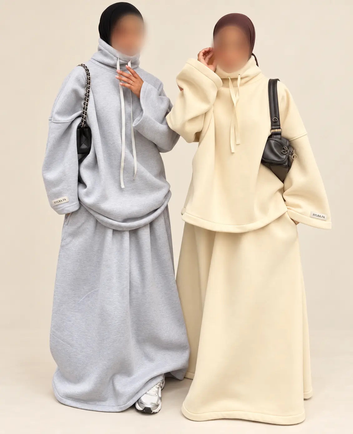 Ensemble à capuche — gris & crème