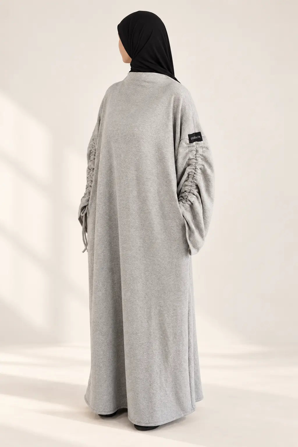 Robe longue à manches froncées — gris